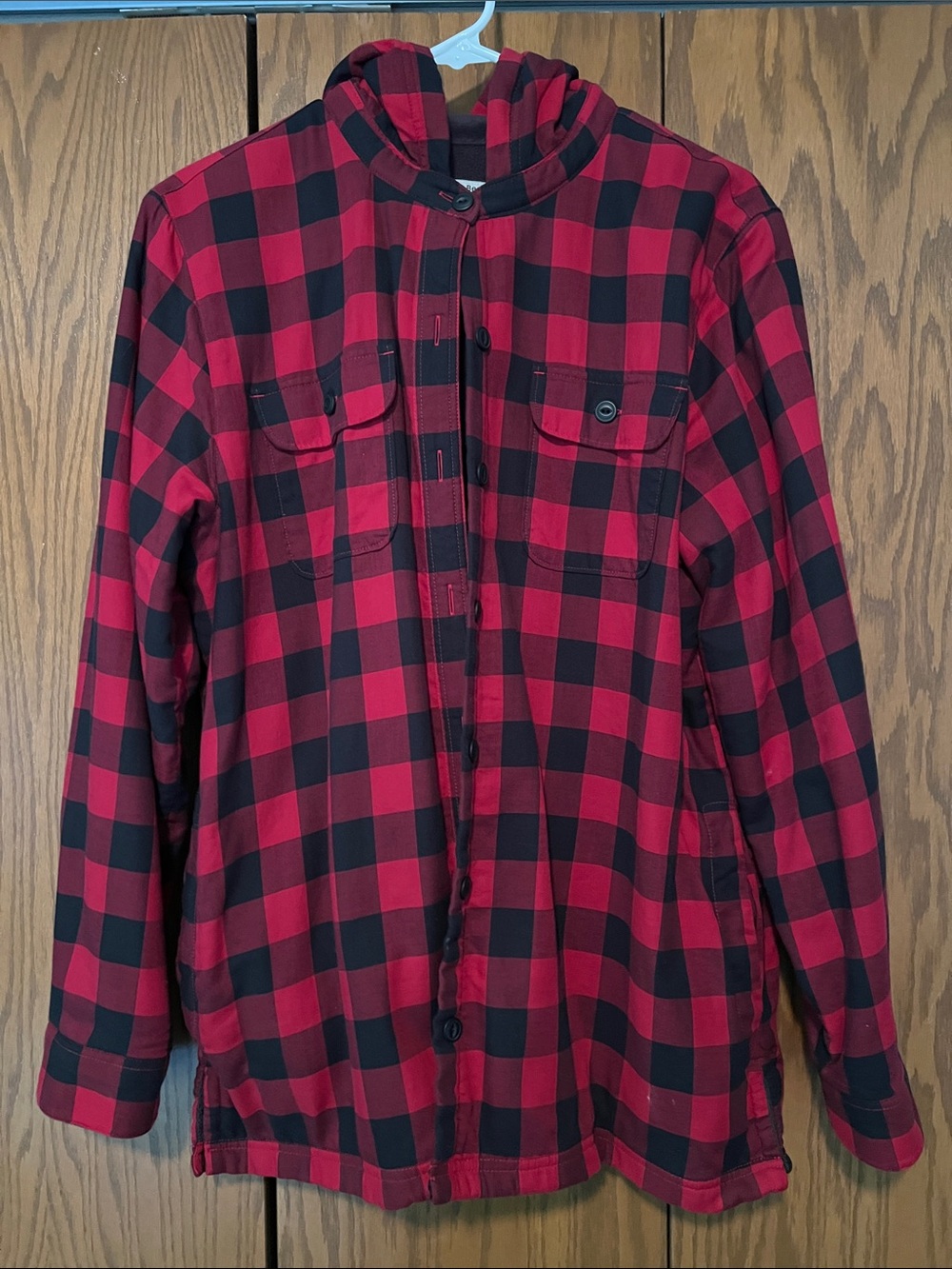 L.L. Bean Red and Black Plaid Hooded Utility Jacket